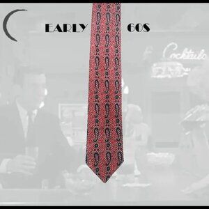 Dark Red Skinny Tie, Heavy Texture Paisley Thin Necktie Early 60s Vintage